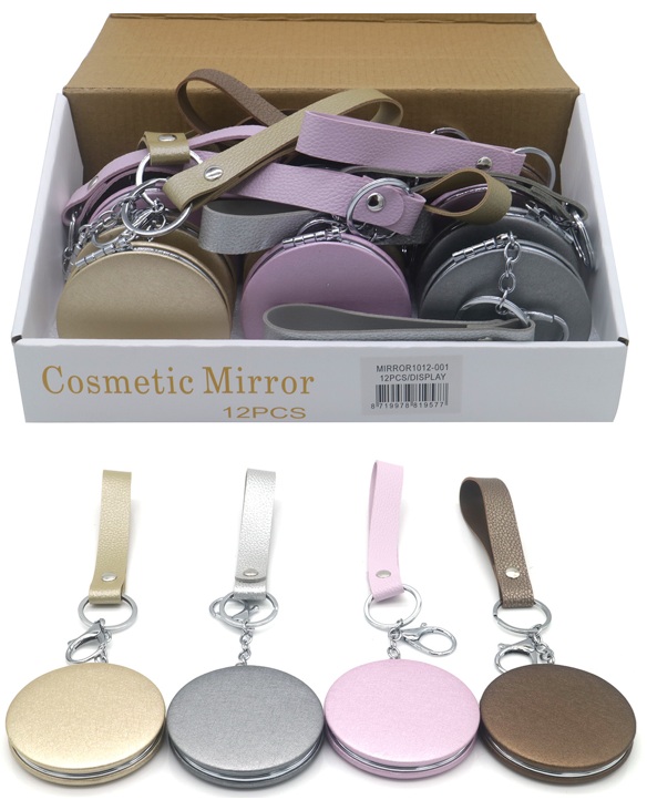 R-F2.1 MIRROR1012-001 Cosmetic Mirror 7cm with PU Strap - 12pcs