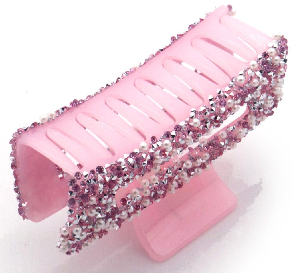 X-F9.2 H918-001-2 Hair Claw Glitters-Pearls 8.5cm Pink