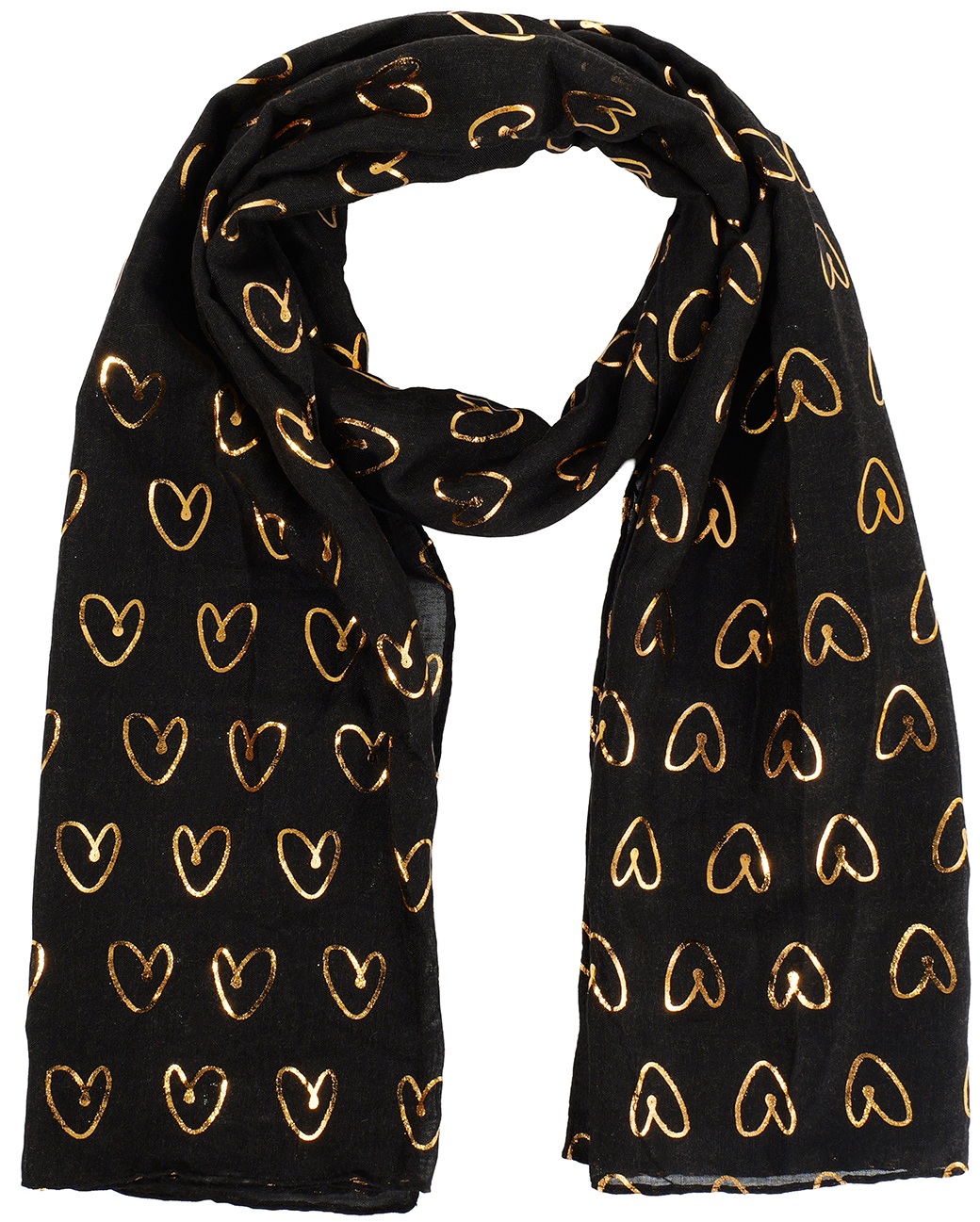 X-L1.2 SCARF1110-001-1 Summer Scarf Hearts 180x70cm Black