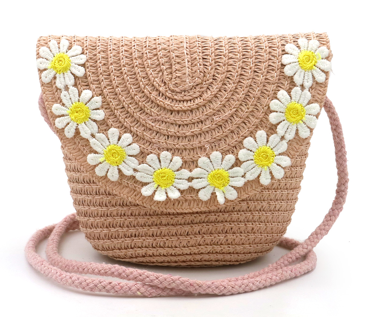 T-H7.1 BAG1120-001-1 Woven Kids Bag Flowers 12.5x14.5x5.5cm Pink