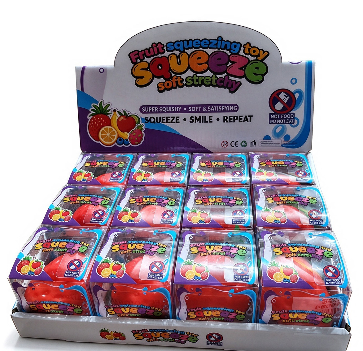 Q-O8.1 TOY2610-324 Crunching Squishy Strawberry 7.5cm - 12pcs
