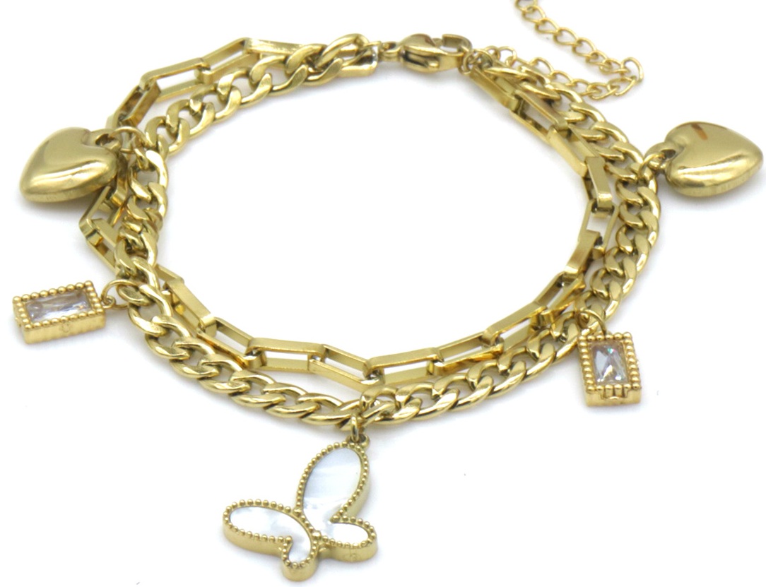 B-B8.3 B1033-004G S. Steel Bracelet Layered Charms 16-21cm