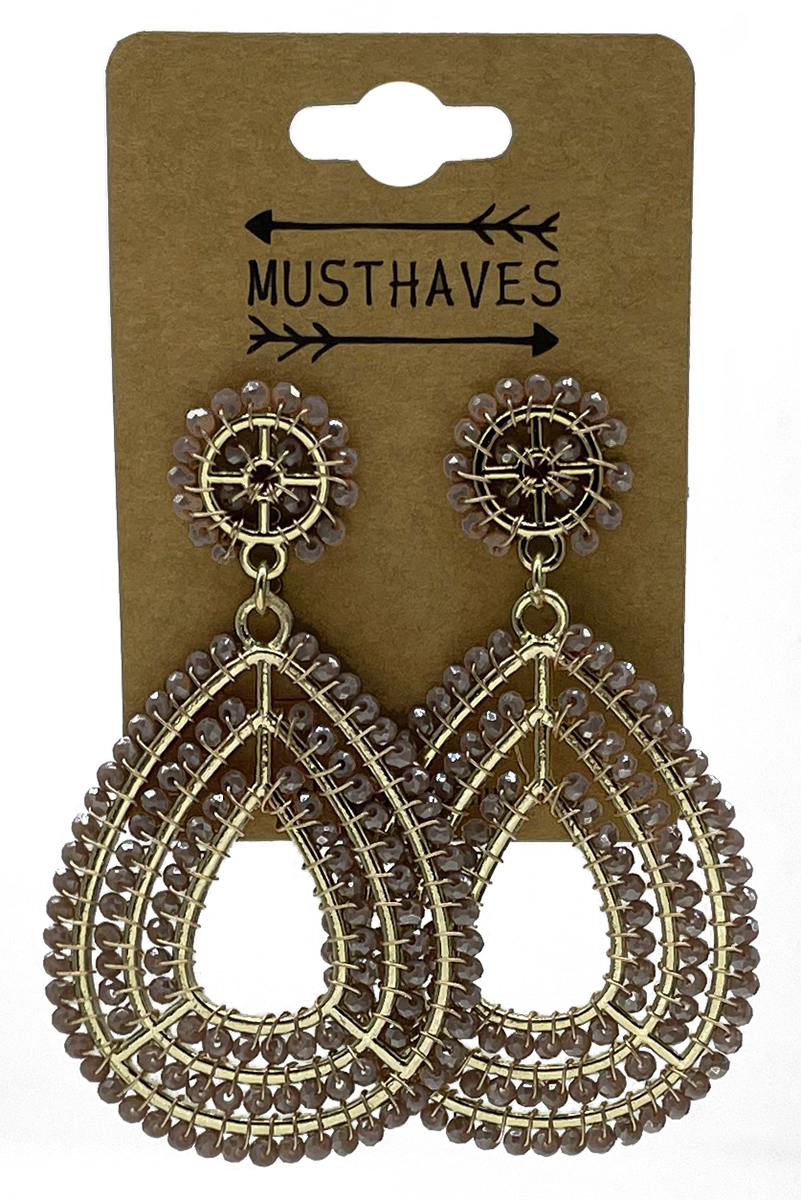 E-C18.4 E2591-142-1 Earrings Faceted Glass Beads Heart 6.5x3.5cm Brown