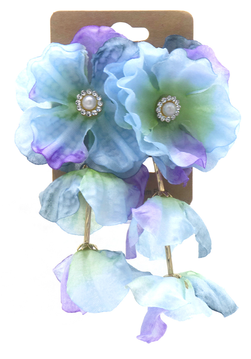 J-A6.2 E1028-010-2 Statement Earrings Flowers 9.5x5cm Blue