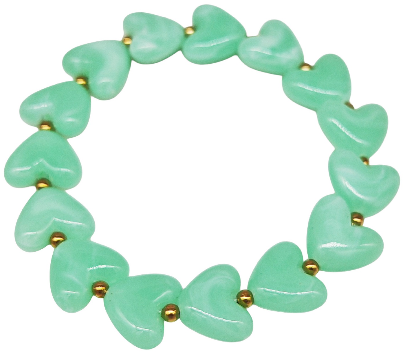 H-B4.5 B1144-006-3  Elastic Bracelet Hearts S. Steel Beads - Green