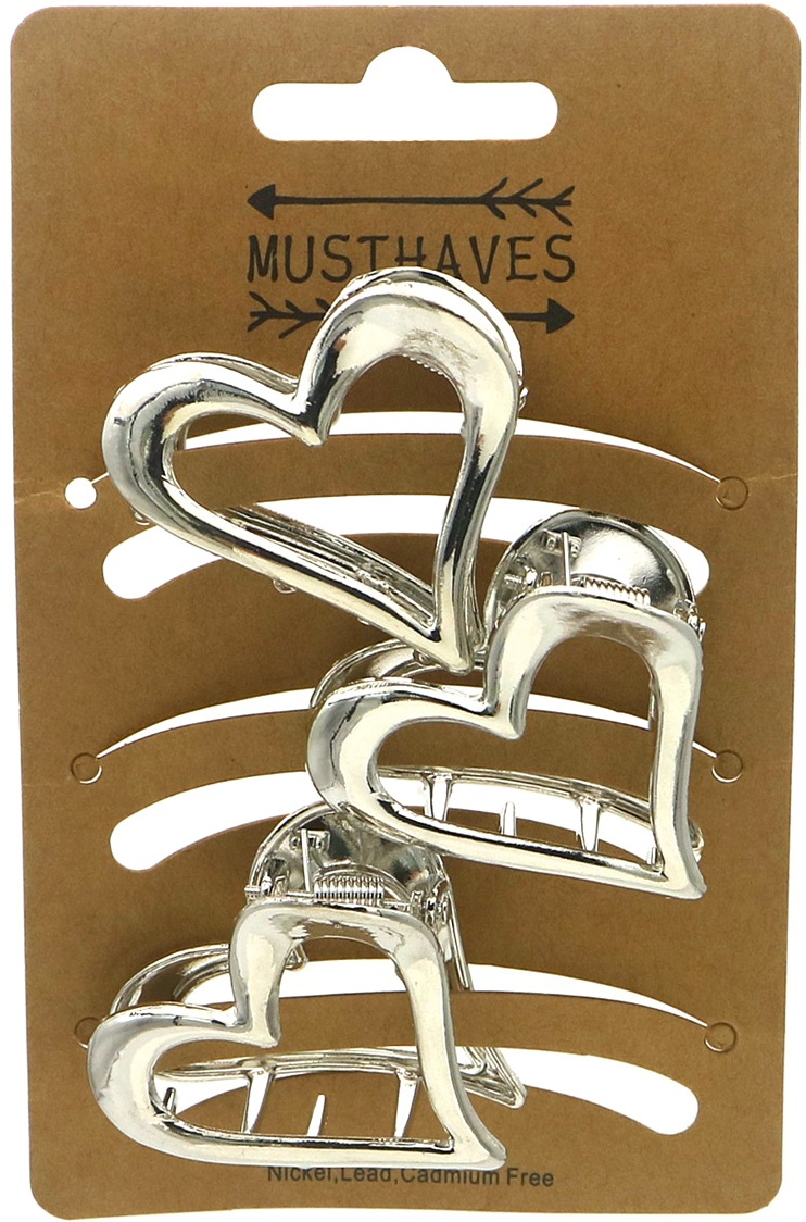 S-D5.1 H1127-004S Metal Hair Claw 4cm Heart - 3pcs