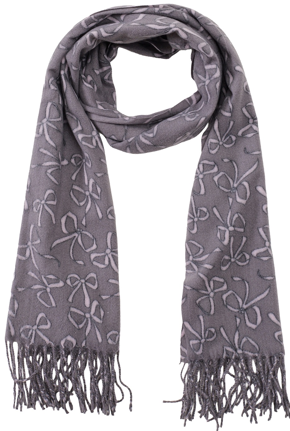 Q-J8.2 SCARF405-658-2 Soft Scarf Bows 180x70cm Grey