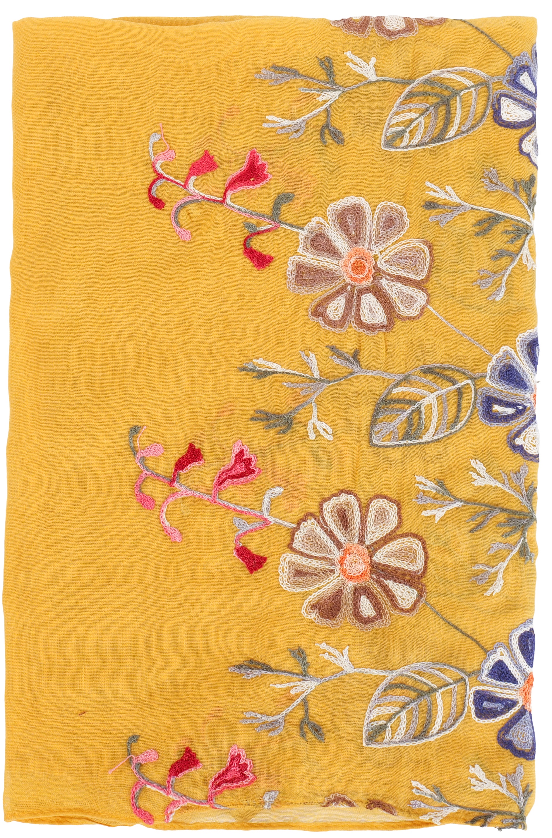 S-D4.2 SCARF1110-005-4 Summer Scarf Embroidered Flowers 180x70cm Yellow