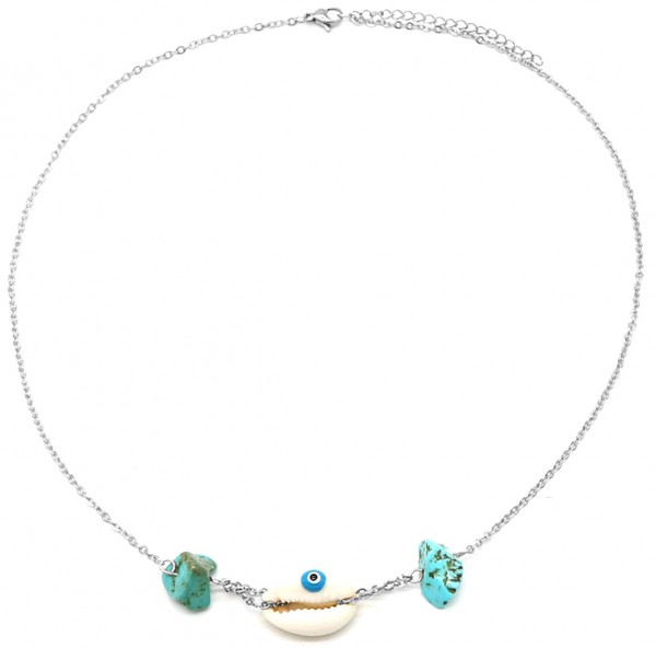 A-A17.4 N2121-011S S. Steel Necklace Turqoise Shell Silver