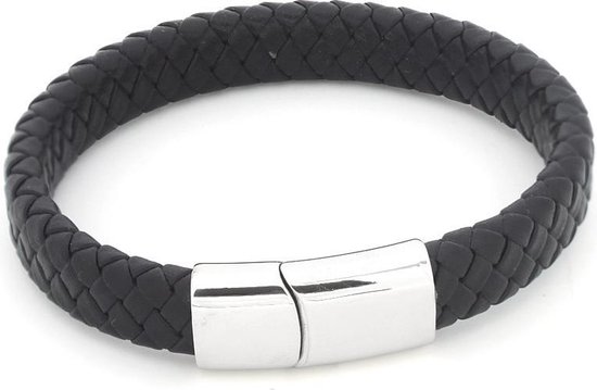 B-C21.2  B105-003 S. Steel with 12mm Leather Bracelet Black 19cm B-C21.2  B105-003 S. Steel with 12mm Leather Bracelet Black 19cm
