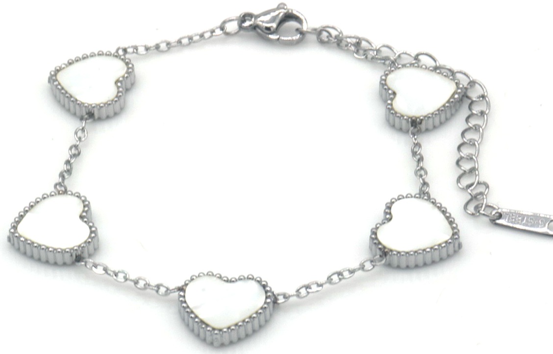 F-E17.1 B1033-003S S. Steel Bracelet Hearts MOP 16-21cm