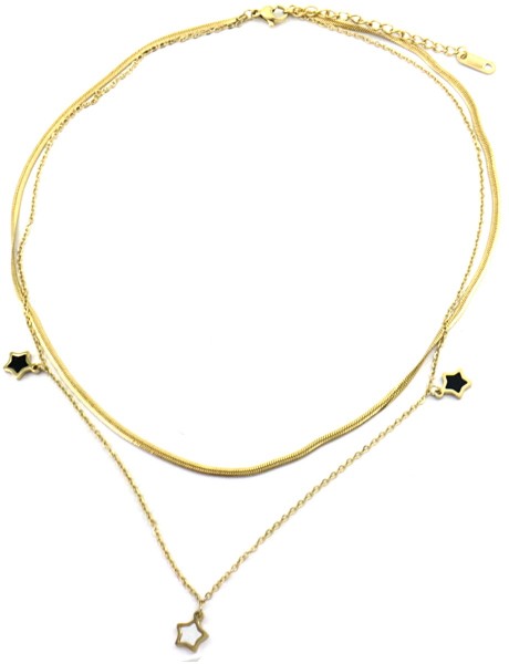D-D19.3  N042-002G S. Steel Layered Necklace Stars