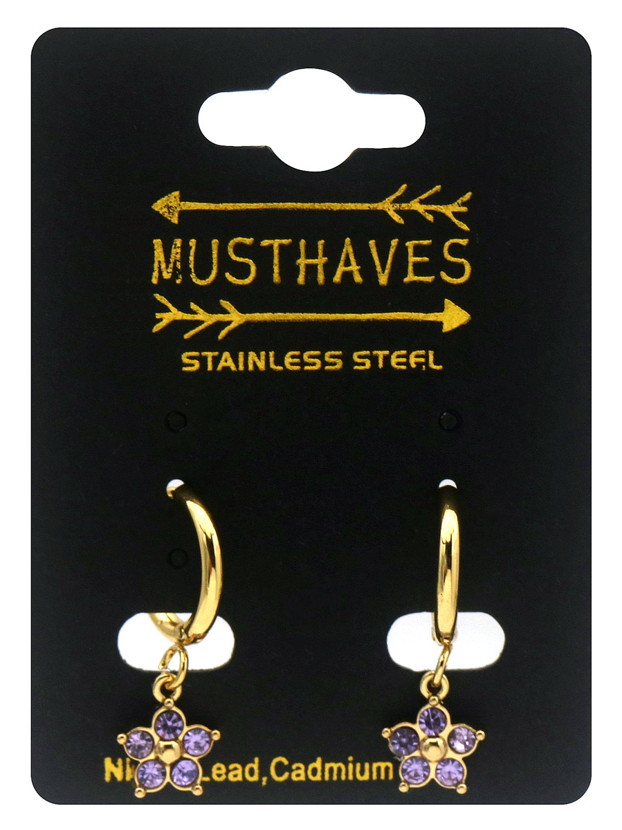 D-B6.1 E2612-208G-3 S. Steel Earrings Crystal Flower 2.5x1.2cm Purple