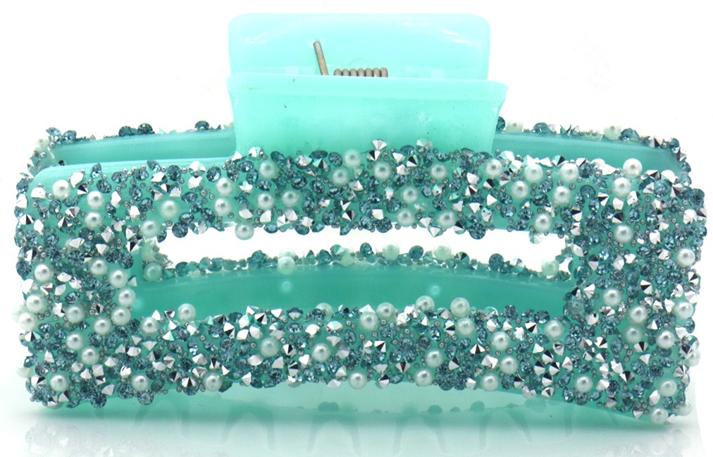 X-D7.1 H918-001-4 Hair Claw Glitters-Pearls 8.5cm Blue