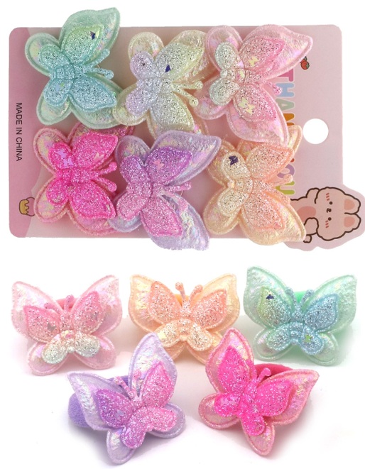 S-E1.1 H1125-004 Hair Elastics Butterflies for Kids - 6pcs