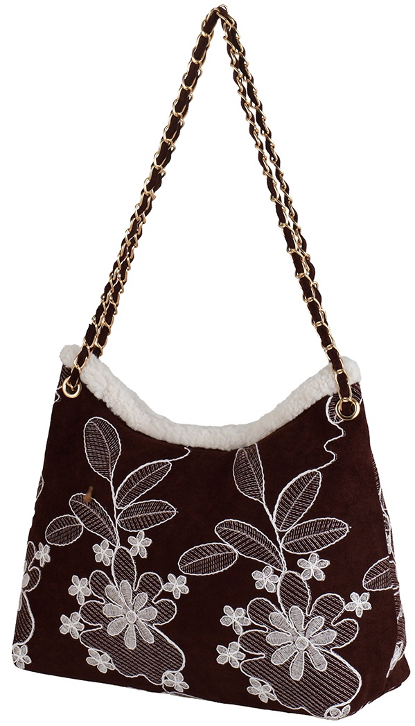 R-J8.2  BAG1021-024-4 PU Bag Embroidered Flowers 40x28x13cm Burgundy