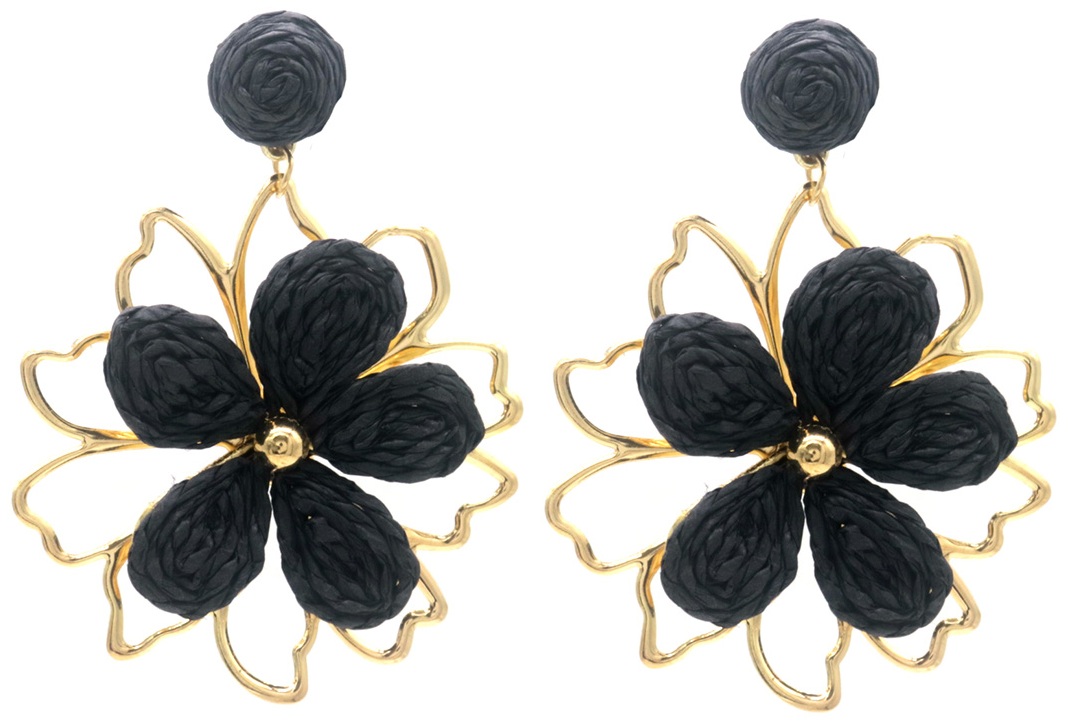 H-C16.3 E1028-005-3 Statement Earrings Flower 7x6cm Black