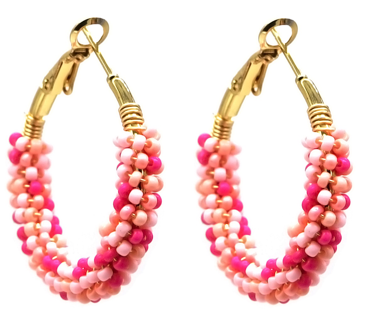 I-B21.2 E221-341 No. 12 S. Steel Earrings Glassbeads 3.5cm Pink