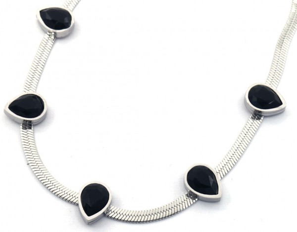 I-B17.2 N088-042S S. Steel Necklace Drops CZ Black