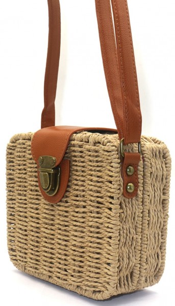 K-D1.3 BAG607-007 Woven Bag 18.5x16x5.5cm Brown