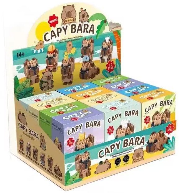 Z-C5.1 TOY2535-035 Mini Building Blocks Set in Display 12pcs- Capybara