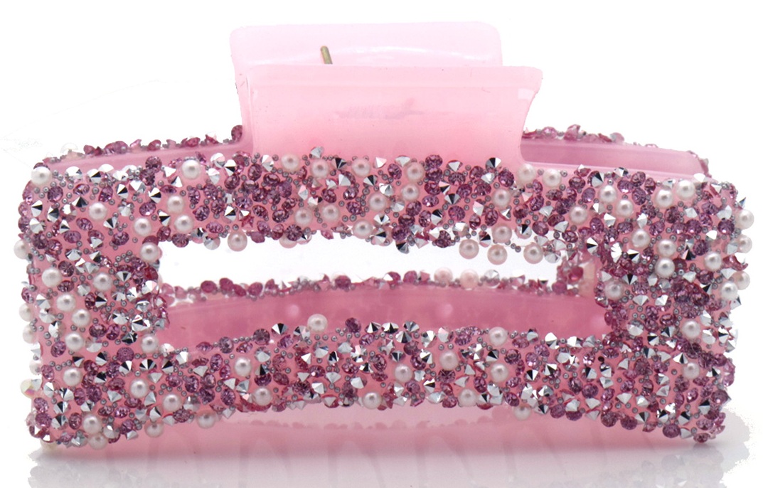 X-F9.2 H918-001-2 Hair Claw Glitters-Pearls 8.5cm Pink