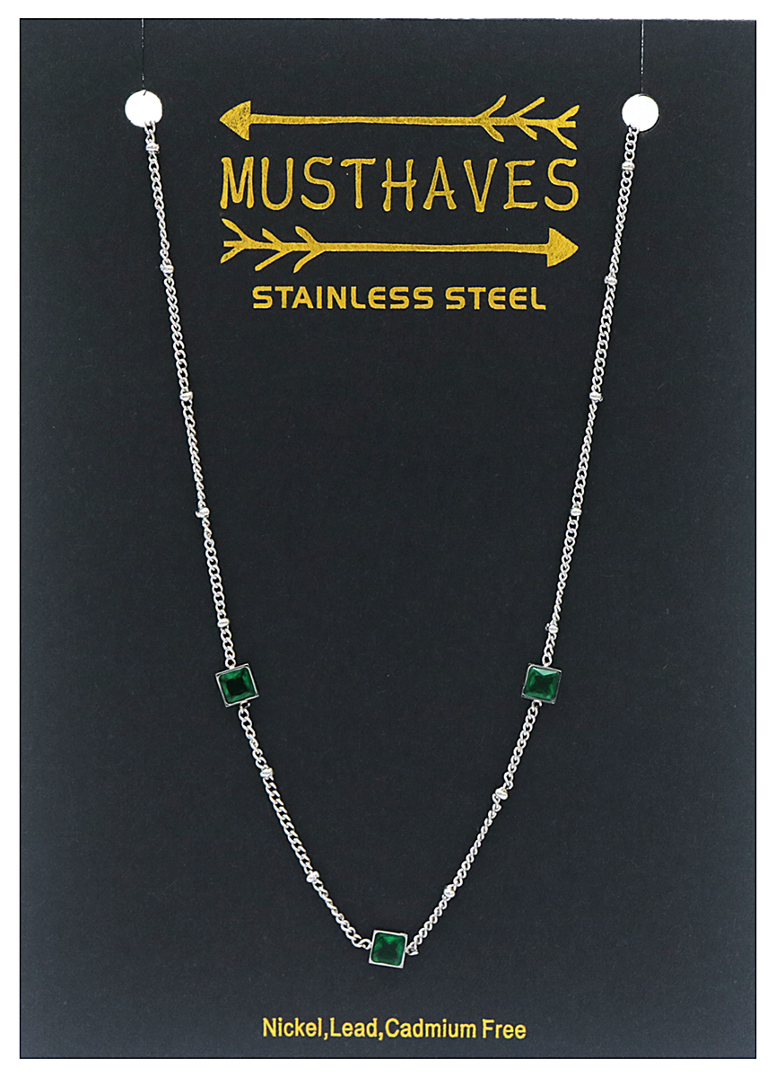 F-D16.2 N028-003S S. Steel Necklace with Cubic Zirconia Green