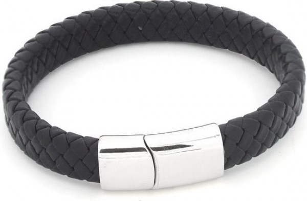 A-B11.1 B105-003 S. Steel with 12mm Leather Bracelet Black 21cm