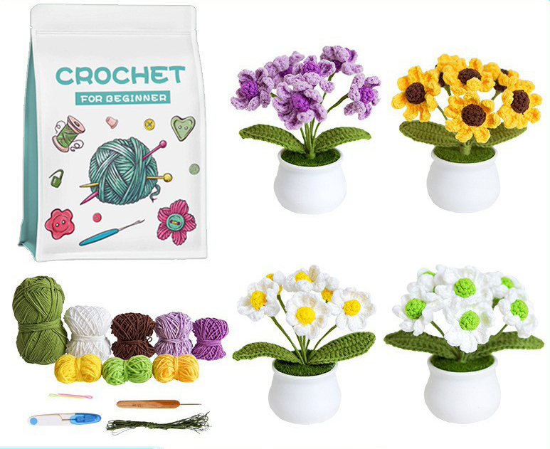 K-E2.2  DIY2604-048 DIY Crochet Kit - 4pcs Flowers