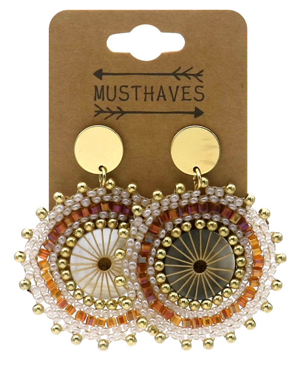 F-D18.3 E2591-133-2 Fashion Earrings Glassbeads 5.5x4.5cm  Brown