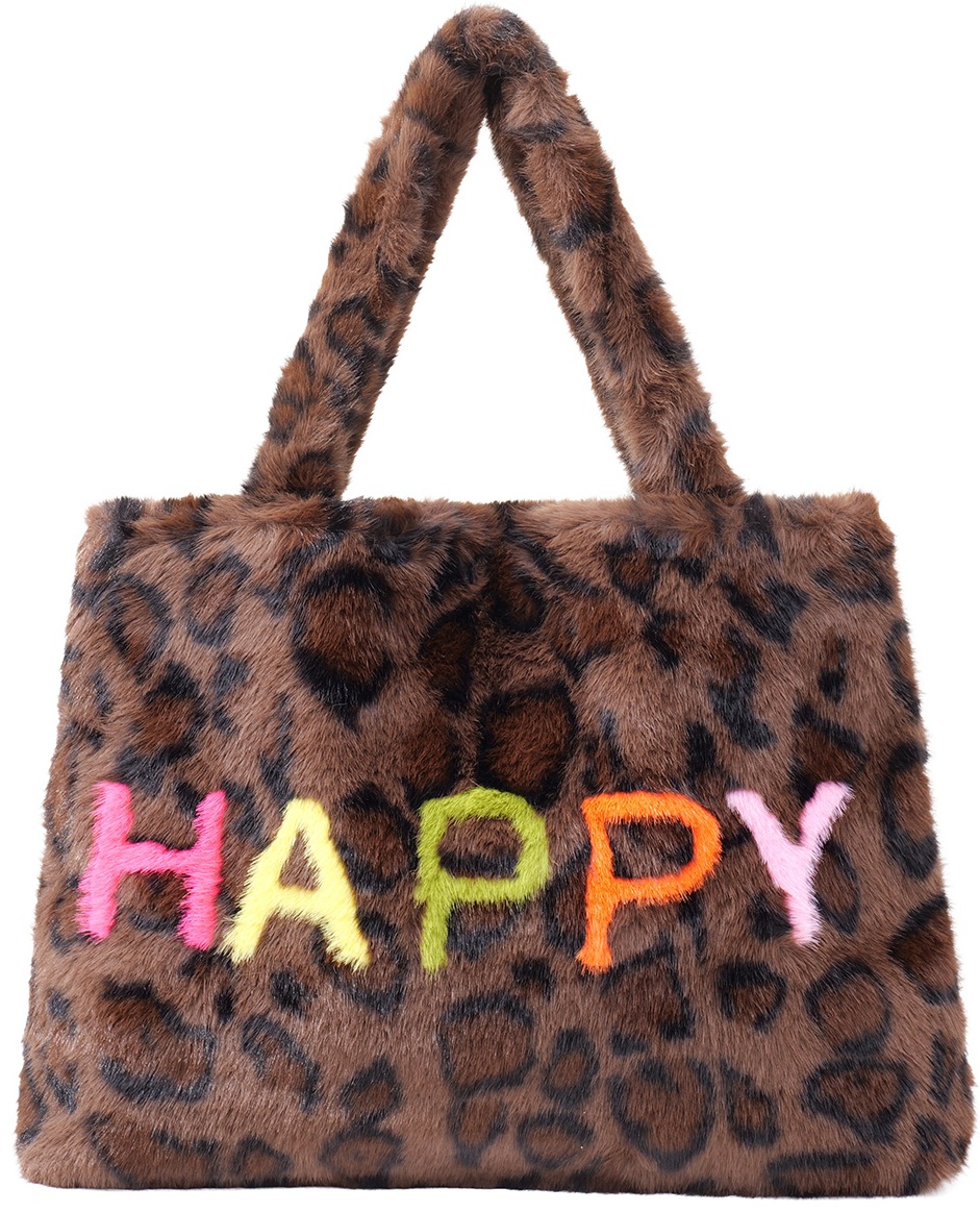 Z-C6.2  BAG1013-002-2 Fluffy Shopper Bag Leopard HAPPY 45x33cm