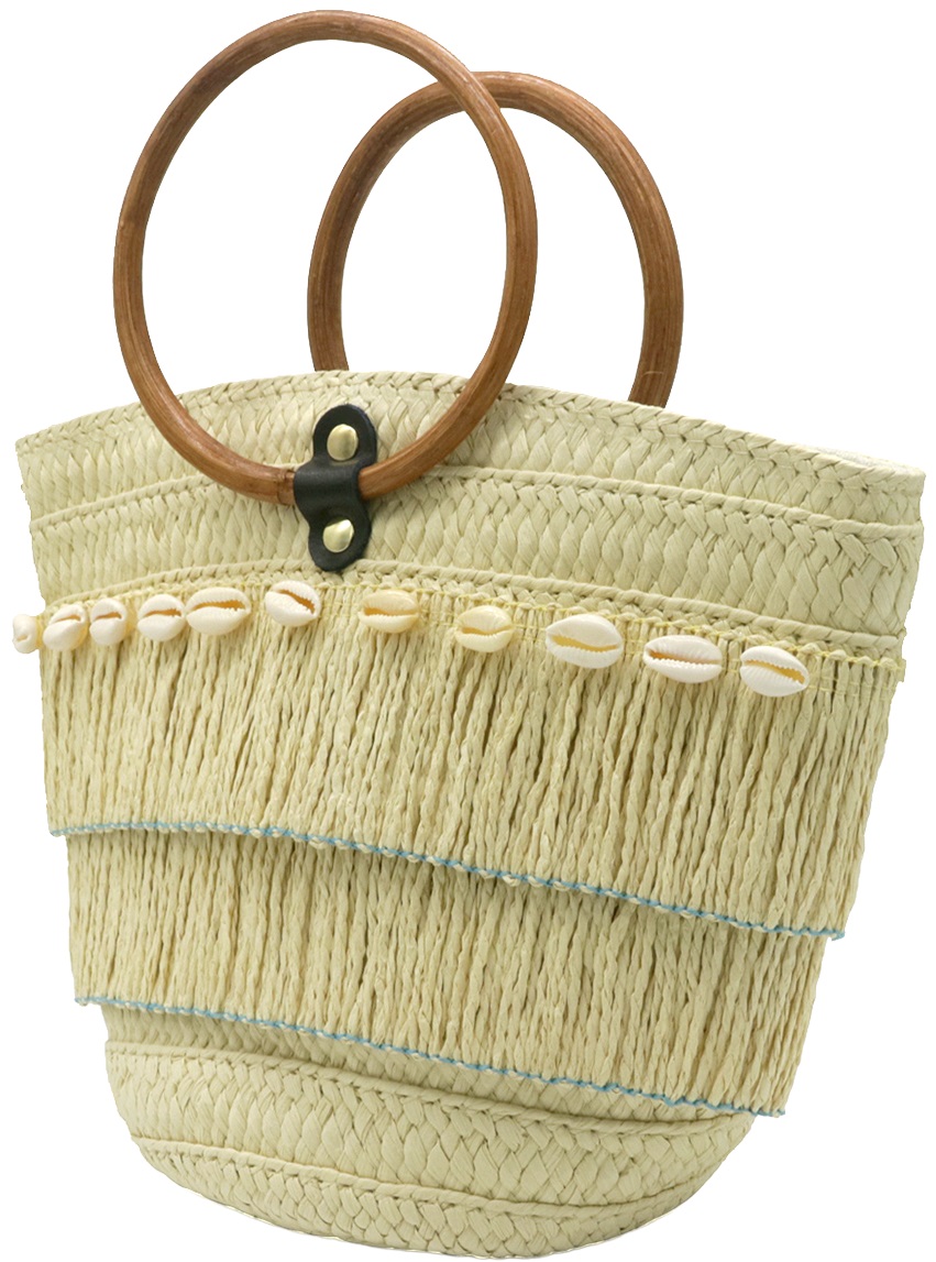 K-E7.2 BAG001A-005 Bag Woven with Shells 28x20x10cm Beige