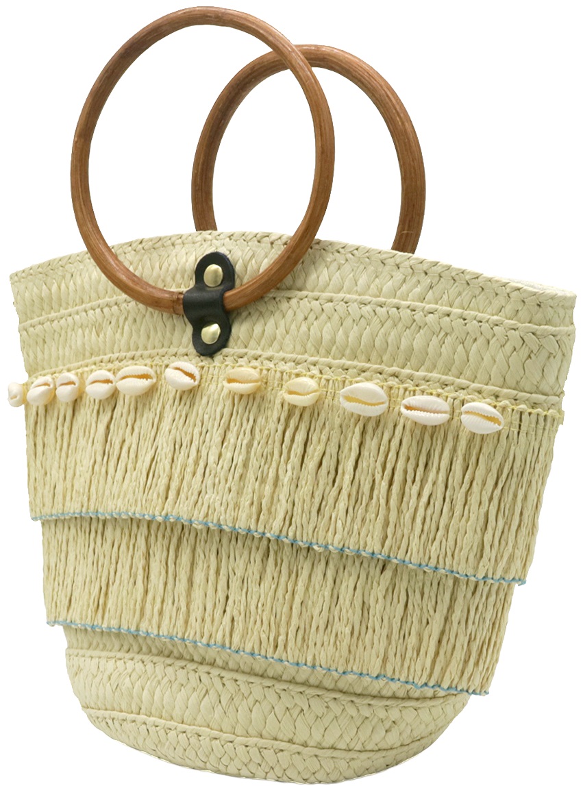 Y-C5.3 BAG001A-005 Bag Woven with Shells 28x20x10cm Beige