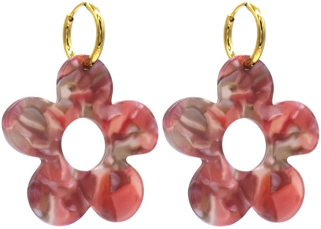 F-B5.4 E221-530 No. 3. S. Steel Earrings Flower 5cm
