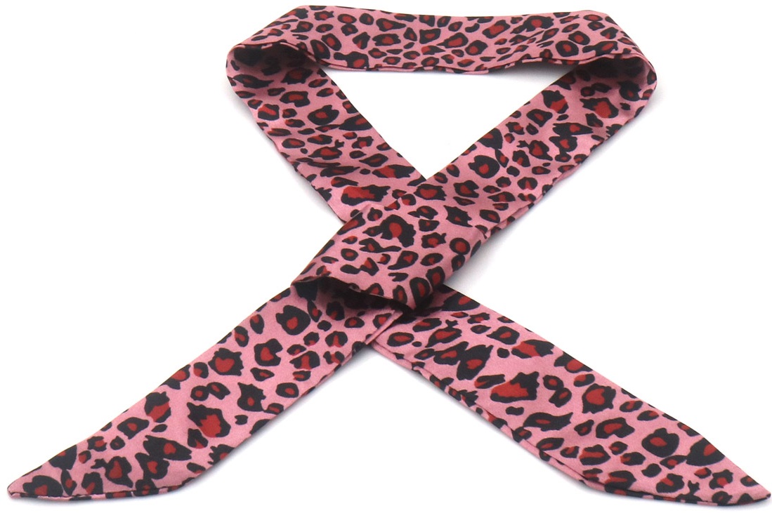 F-C16.1 H1130-001-16 Hair Ribbon Leopard 85x3.5cm Pink