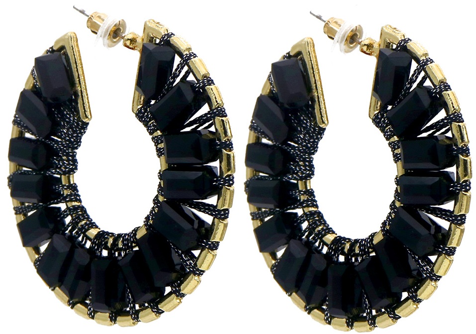 H-A20.3 E2591-143-1 Fashion Earrings Glassbeads 4.5cm Black
