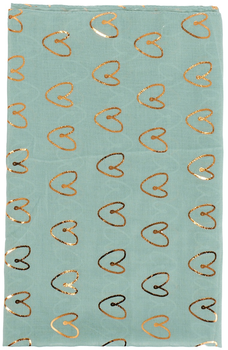 X-K5.1 SCARF1110-001-6 Summer Scarf Hearts 180x70cm Green