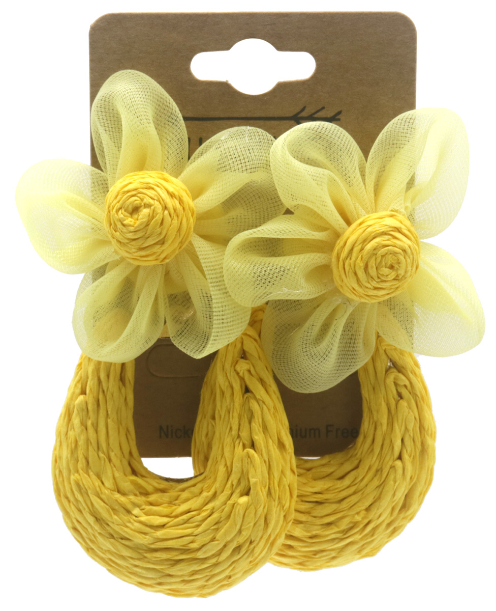 H-F21.3  E1028-006-1 Statement Earrings Flower 6.5x4cm Yellow