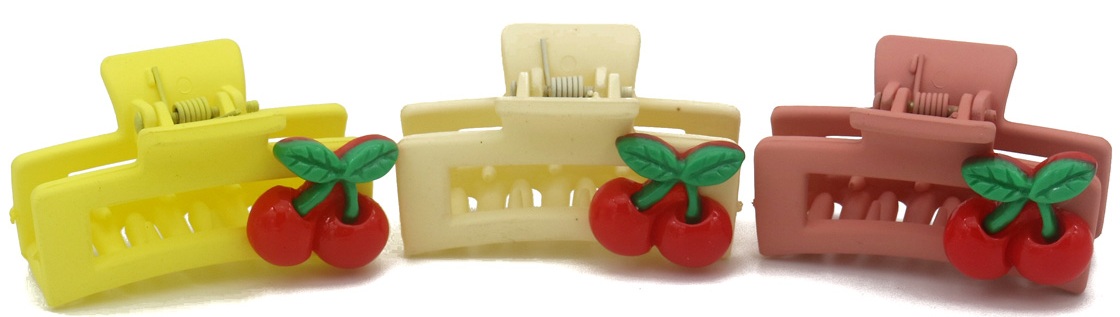 S-C1.2 H1127-003 Hair Claw 4.5cm Cherries Mixed Colors- 3pcs