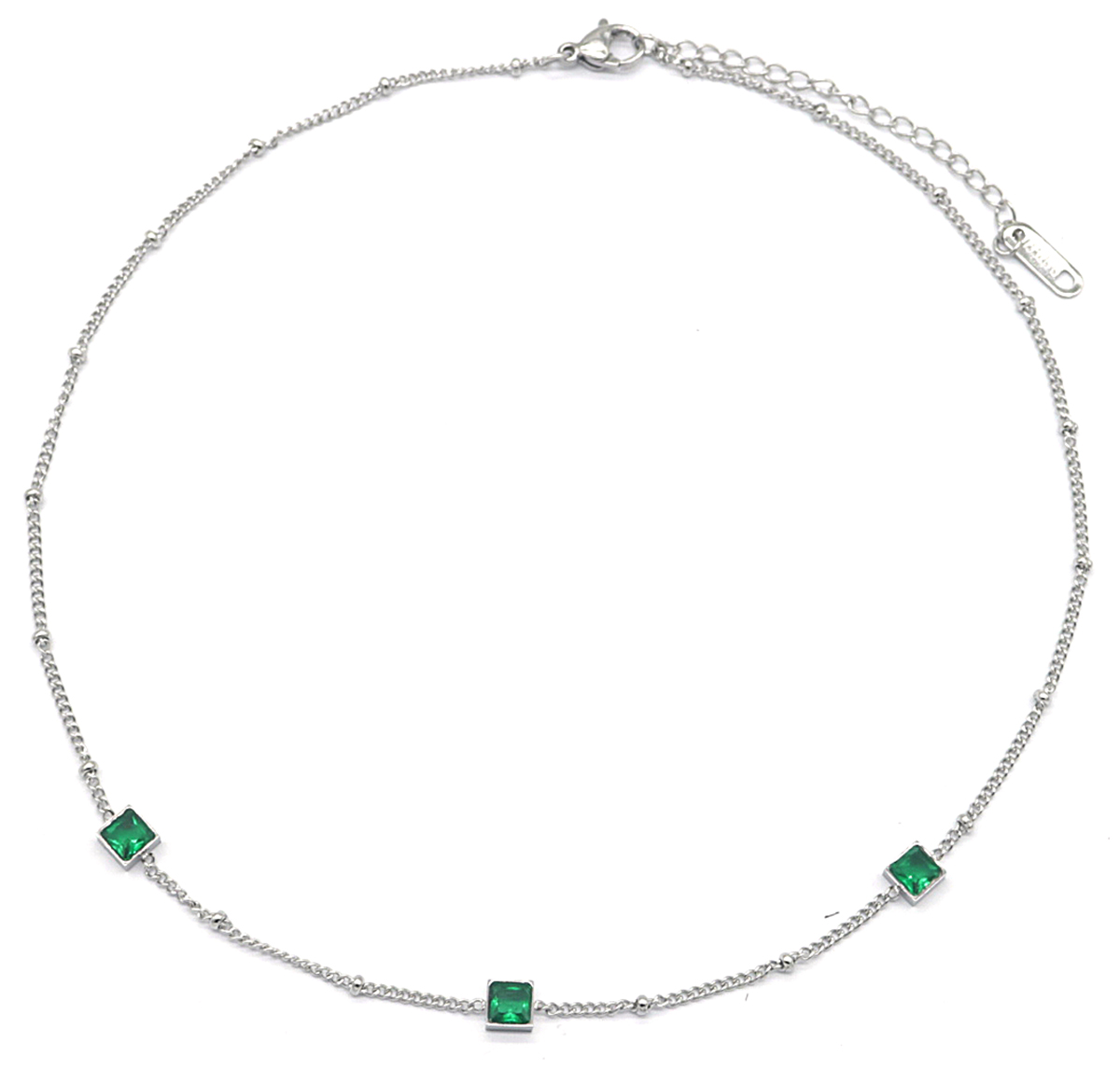 F-D16.2 N028-003S S. Steel Necklace with Cubic Zirconia Green