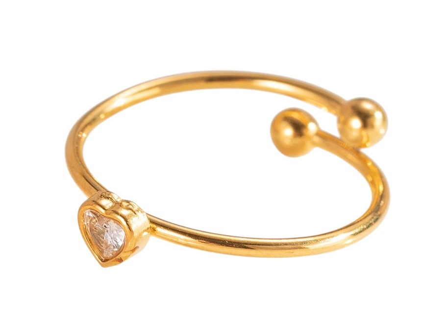 G-F5.5 R2591-011G S. Steel Ring Crystal Heart Adjustable