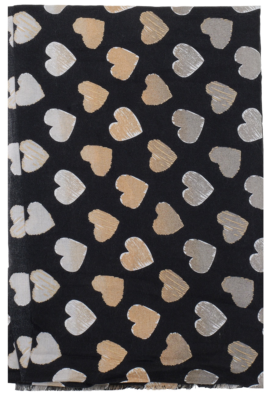 X-B7.2  SCARF405-731-1 Soft Scarf Hearts 180x90cm Black