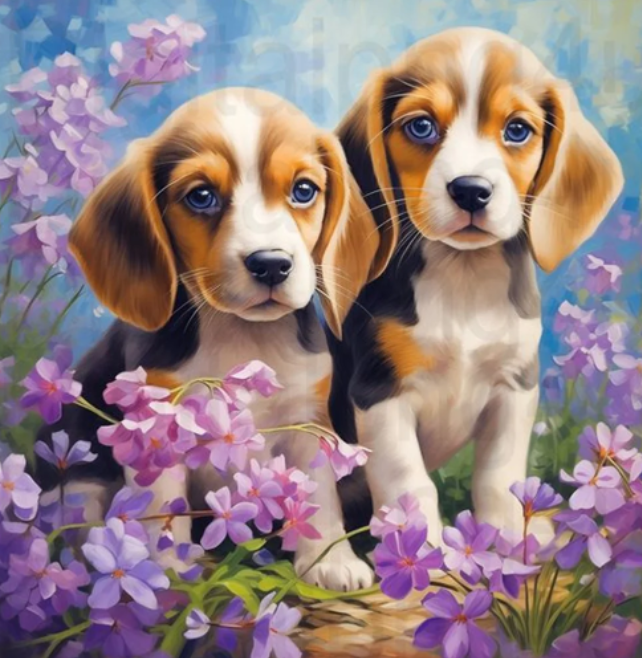 X-Q7.2 DP2545013 Diamond Painting -Canvas 30x20cm - Painting 25x15cm Dogs