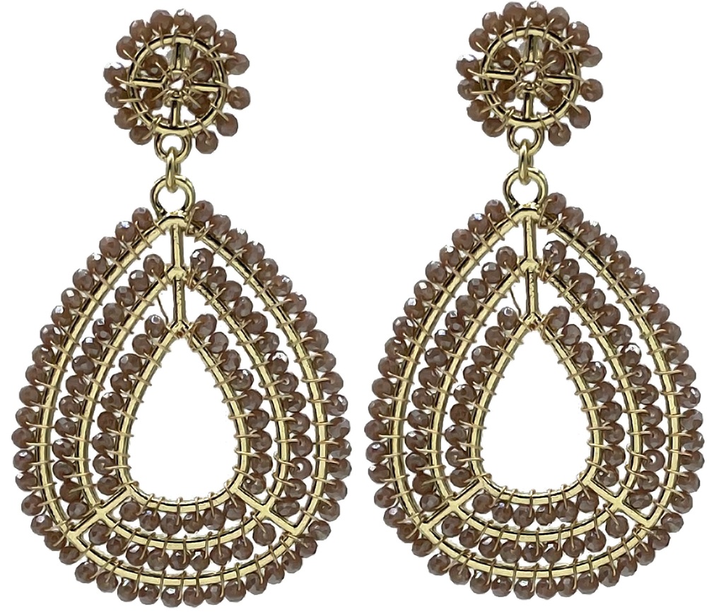 E-C18.4 E2591-142-1 Earrings Faceted Glass Beads Heart 6.5x3.5cm Brown