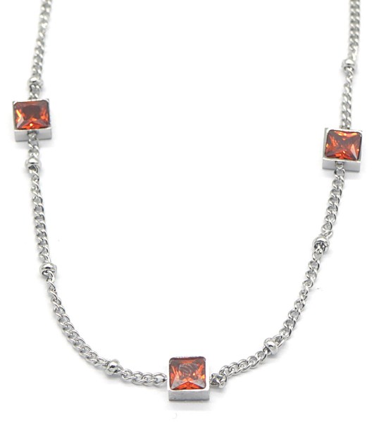 F-B10.2  N028-003S S. Steel Necklace with Cubic Zirconia Red