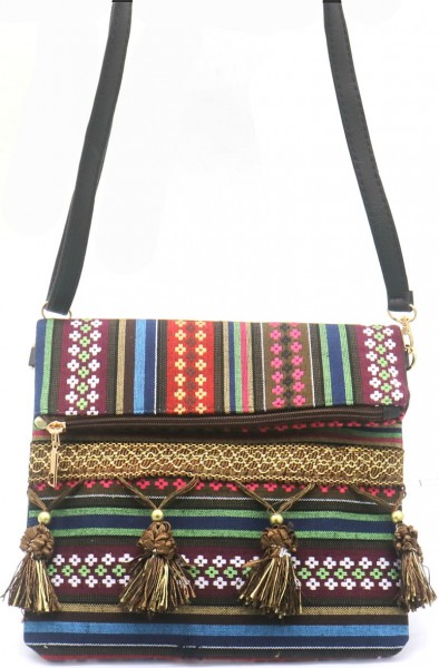 I-F23.1 BAG606-001D Woven Bohemian Bag Tassels Multi 25x24x3cm