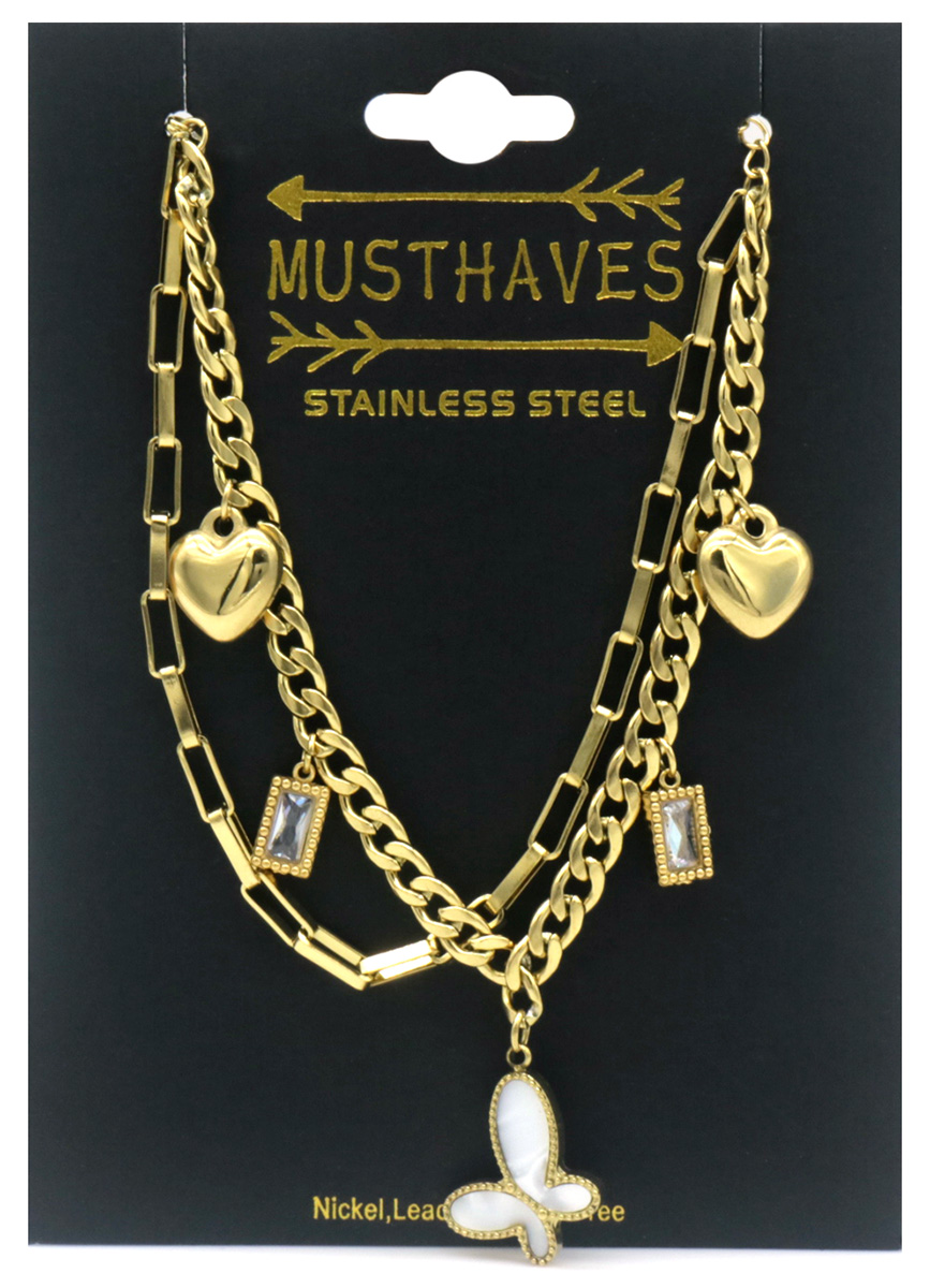 B-B8.3 B1033-004G S. Steel Bracelet Layered Charms 16-21cm