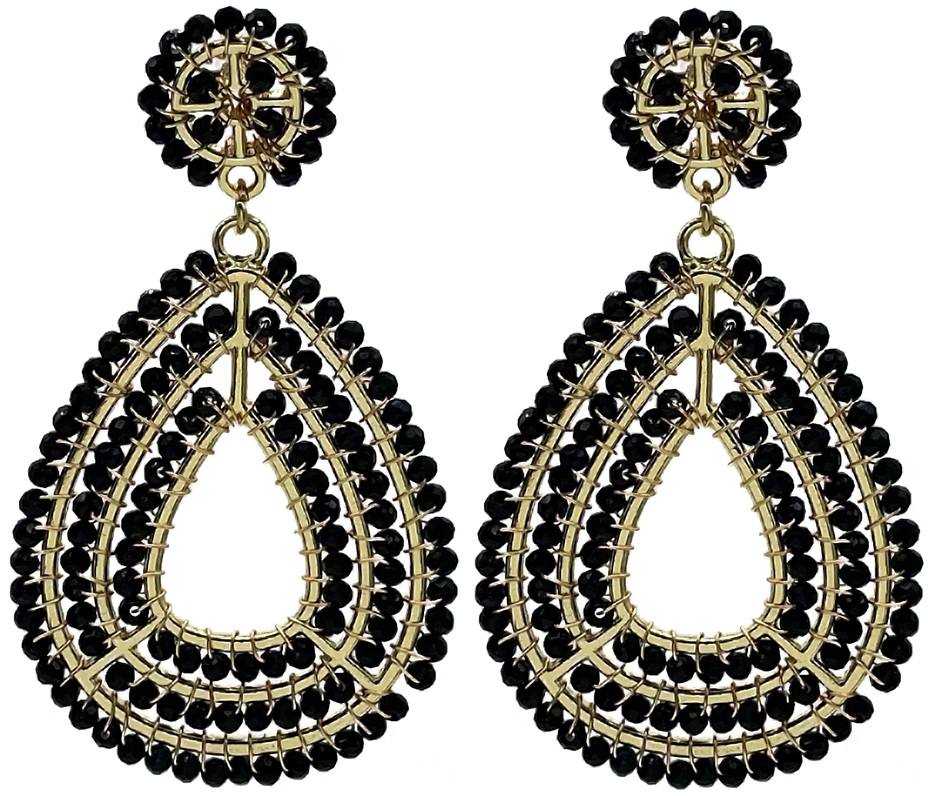 E-B18.1  E2591-142-2 Earrings Faceted Glass Beads Heart 6.5x3.5cm Black