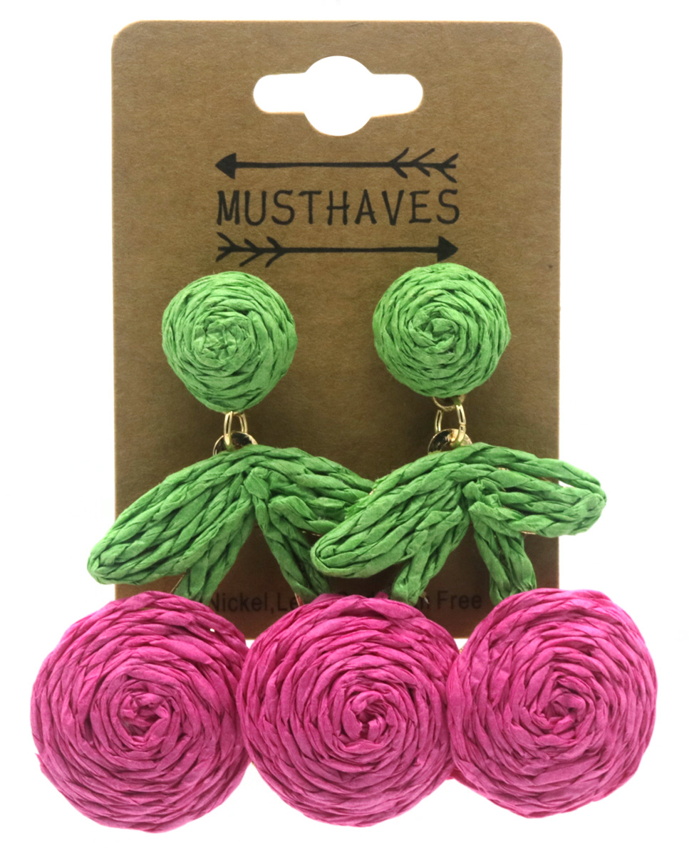 J-D2.2 E1028-004-1 Statement Earrings Cherries 5.5x4cm Pink