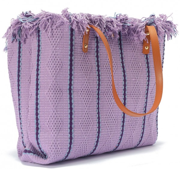 L-B6.1 BAG609-002E Beach Bag Cotton 50x38x11cm Purple